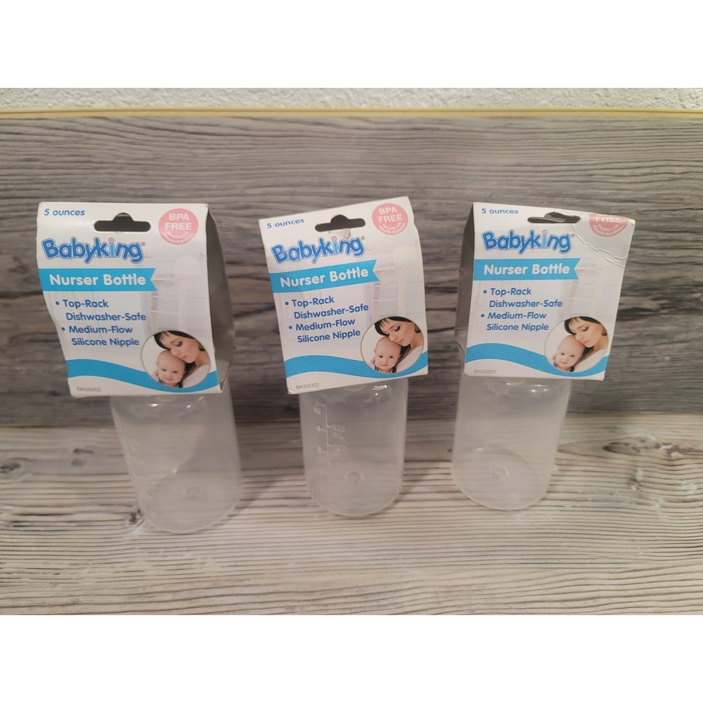 Baby King Nursing Bottles Lot Of 3. 2 Pink 1 Clear. New 5 Oz Each BPA FREE